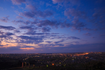 Night city landscape in Eastern Europe