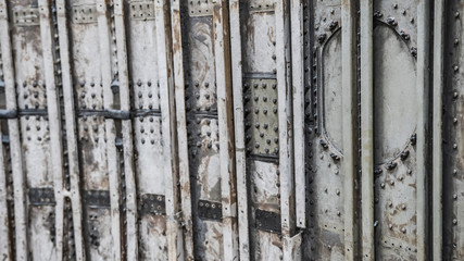Close up of metallic aircraft framework structure