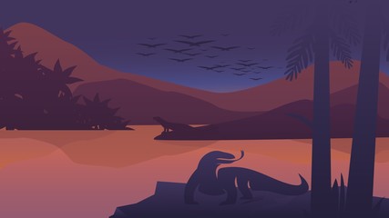 Pulau Komodo Indonesia Landscape Background Illustration