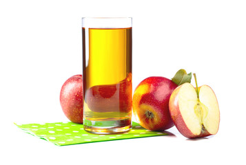 Glass of apple juice with apples isolated on a white.