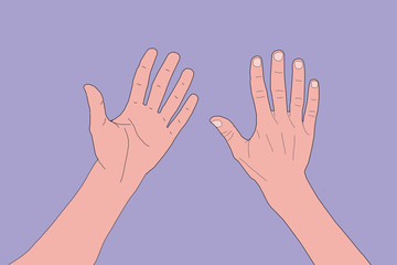 Open palm hand gesture of male hand. Isolated, illustration.