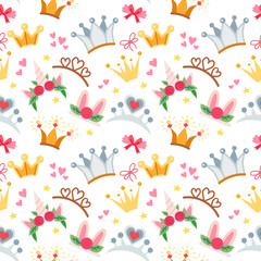 Fototapeta na wymiar Childish fairy seamless pattern with a crowns