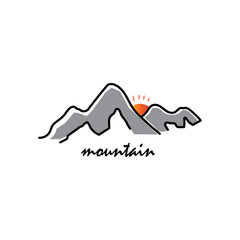 Unique mountain illustration & sun vector design