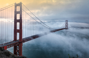 Thick fog covering Golden Gate Bridge