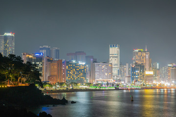 The night view of Haeundae Beach and building in Busan, Korea