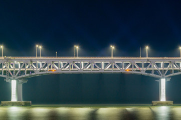Close photograph of Gwangan Bridge on the sea, a famous landmark of Busan, South Korea
