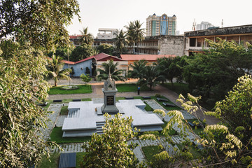 Fototapeta na wymiar View on the main yard in S21 Tuol Sleng Genocide Museum Phnom Penh Cambodia