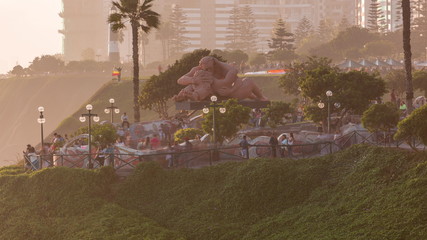 El Parque del Amor or Love park timelapse in Miraflores during sunset, Lima, Peru.