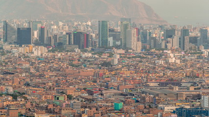 Aerial view of Lima skyline timelapse from San Cristobal hill.