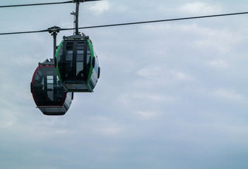 The famous cable car in Busan, South Korea goes up to a high place.