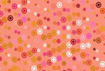 Light Pink, Yellow vector template with ice snowflakes.
