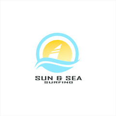 surfing logo vector design illustration. logo surfing symbol sport in beach