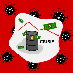 Oil crisis and economy crisis after pandemic coronavirus in China, Usa and Europe. Illustration vith covid19 concept. Vector