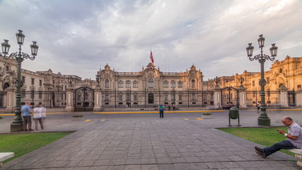 Fototapeta premium Palacio de Gobierno or The Government Palace also known as House of Pizarro timelapse hyperlapse.