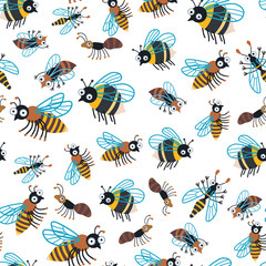 Childish bright cartoon insects pattern. A vector