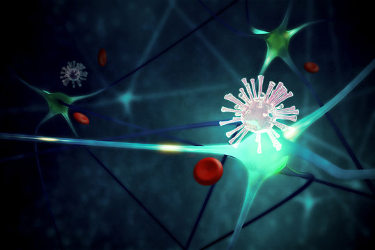 virus spreading with neuron cell.