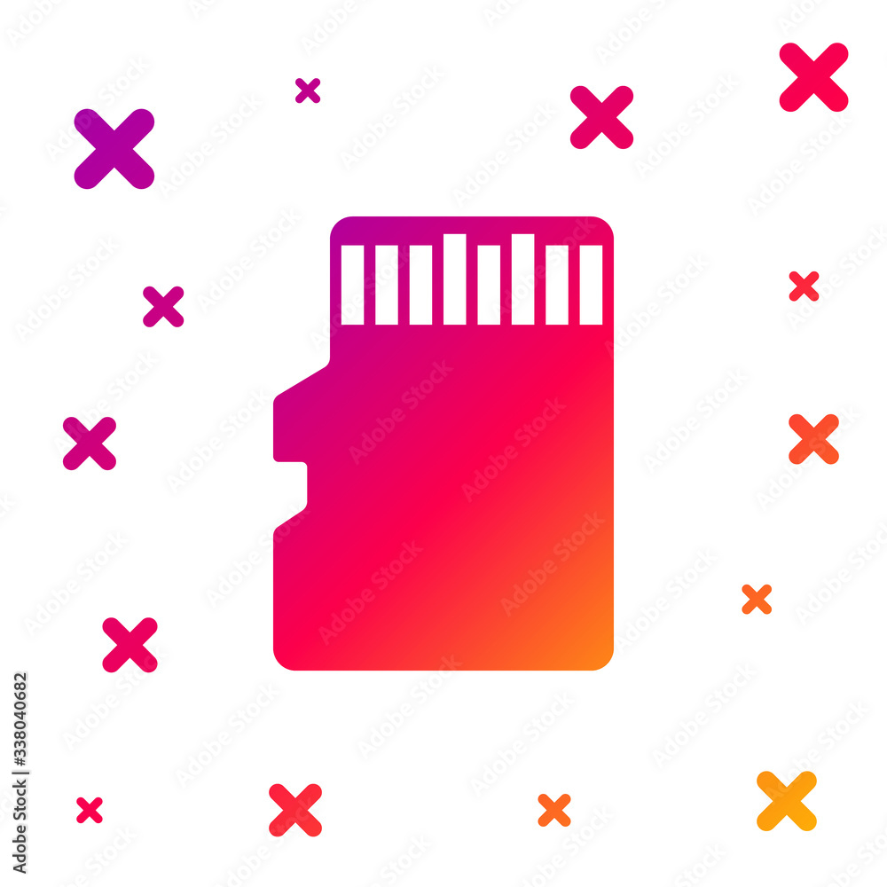 Poster color micro sd memory card icon isolated on white background. gradient random dynamic shapes. vector