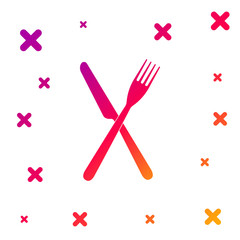 Color Crossed fork and knife icon isolated on white background. Restaurant icon. Gradient random dynamic shapes. Vector Illustration