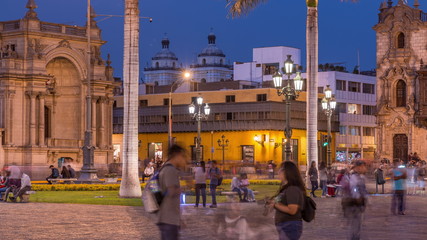Fototapeta premium The Plaza de Armas day to night timelapse, also known as the Plaza Mayor
