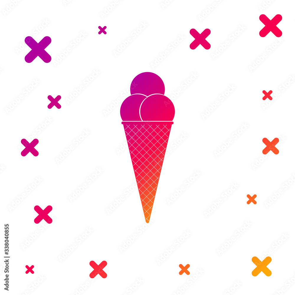 Poster color ice cream in waffle cone icon isolated on white background. gradient random dynamic shapes. ve