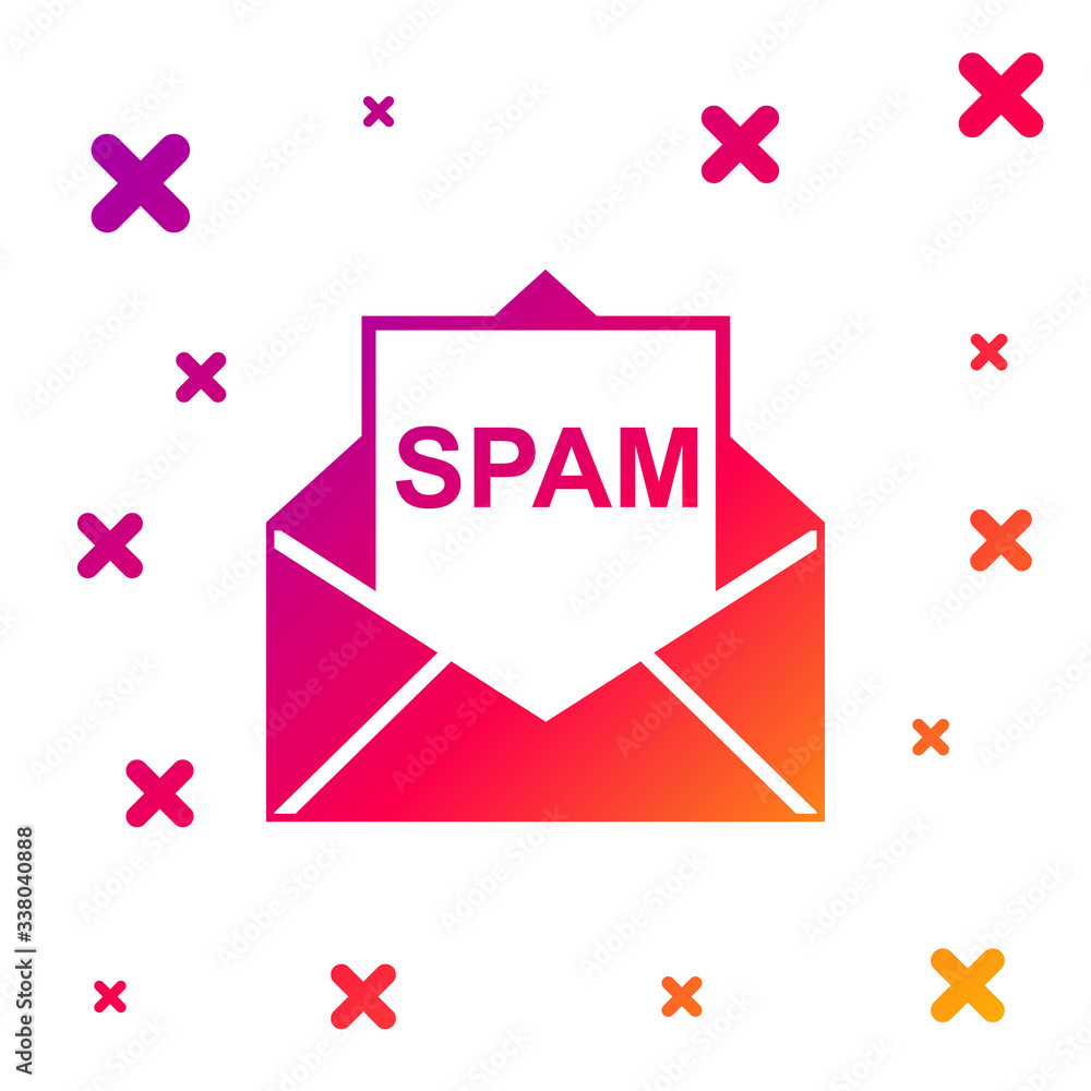 Poster color envelope with spam icon isolated on white background. concept of virus, piracy, hacking and se