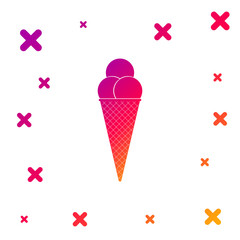 Color Ice cream in waffle cone icon isolated on white background. Gradient random dynamic shapes. Vector Illustration