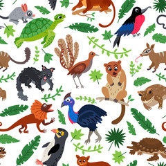 Wild Oceania animals flat style seamless pattern