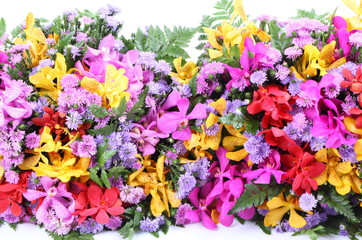 Beautiful bouquet of bright flowers isolated on white