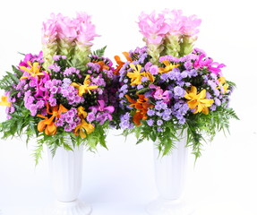 Beautiful bouquet of bright flowers isolated on white