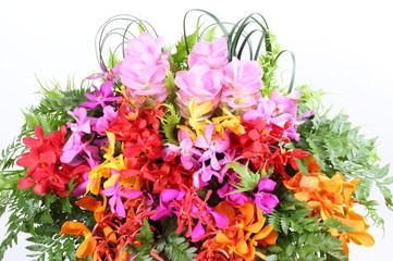 Beautiful bouquet of bright flowers isolated on white