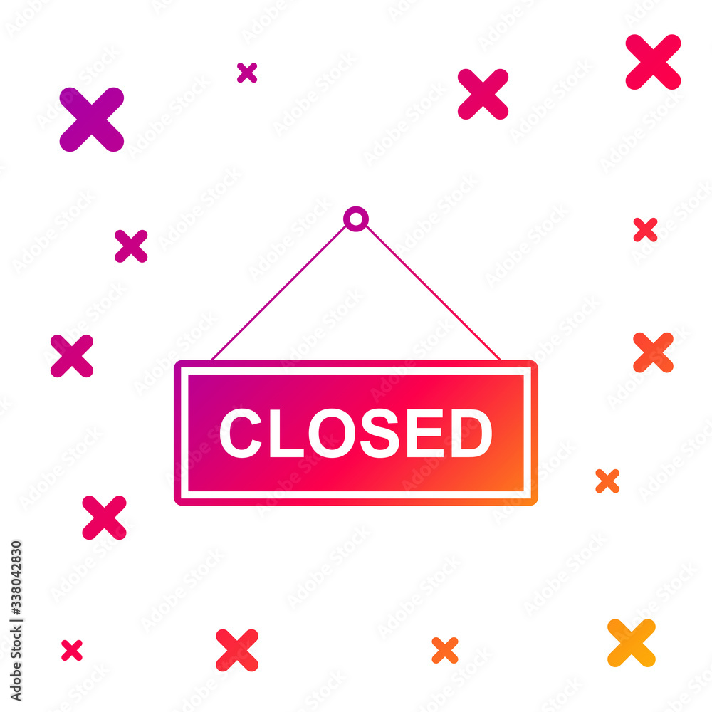 Poster color hanging sign with text closed door icon isolated on white background. gradient random dynamic 