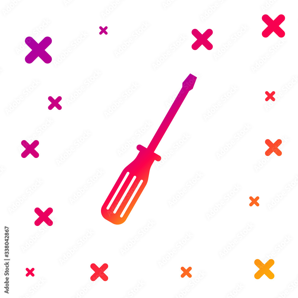 Poster color screwdriver icon isolated on white background. gradient random dynamic shapes. vector illustra