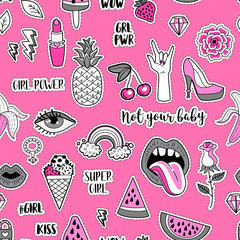 Vector Feminist power seamless pattern with icon.