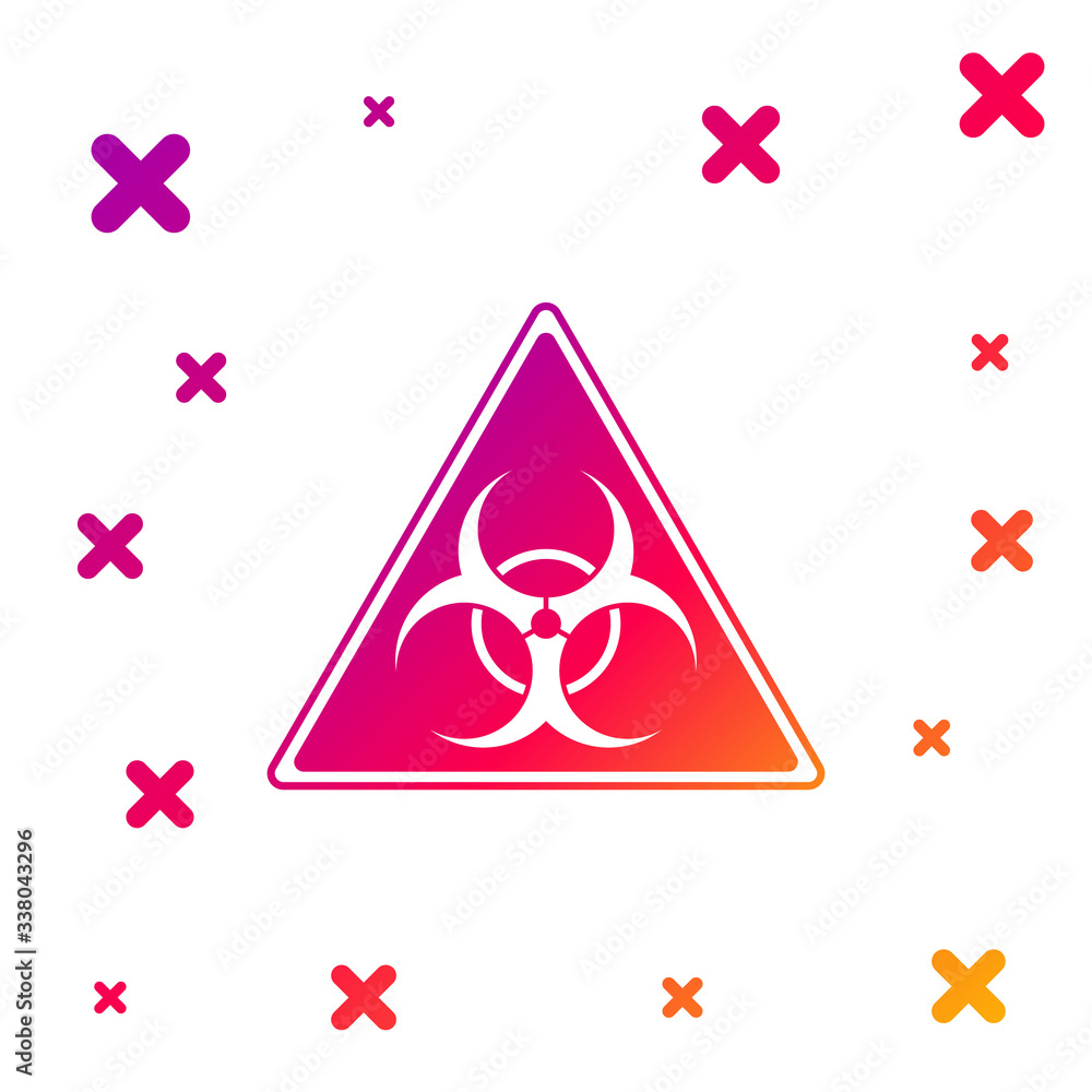 Poster color triangle sign with biohazard symbol icon isolated on white background. gradient random dynamic