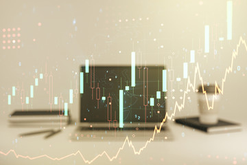 Abstract creative financial graph on modern laptop background, financial and trading concept. Multiexposure