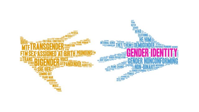 Gender Identity animated word cloud on a white background. 