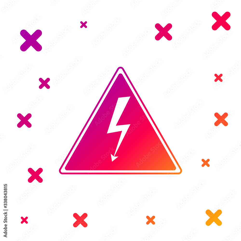 Poster color high voltage sign icon isolated on white background. danger symbol. arrow in triangle. warning