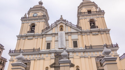 Exterior of the Basilica of San Pedro timelapse hyperlapse built by the Society of Jesus in the sixteenth century. Lima, Peru