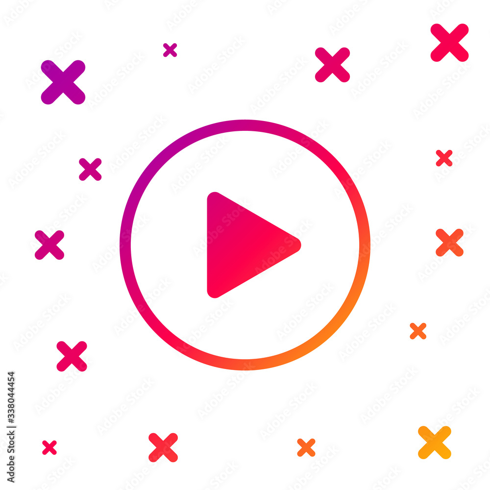 Poster color play icon isolated on white background. gradient random dynamic shapes. vector illustration