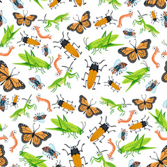 Childish bright cartoon insects pattern. A vector