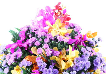 Beautiful bouquet of bright flowers isolated on white