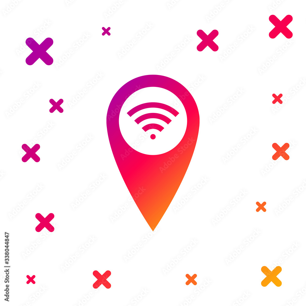 Poster color pointer map with wifi internet signal connection icon isolated on white background. gradient r