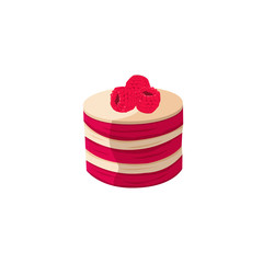 Raspberry cake vector illustration. Illustration of raspberry pie on white background. Berry cake