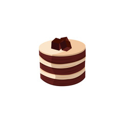 Chocolate cake vector illustration. Illustration of chocolate pie on white background. Chocolate pie