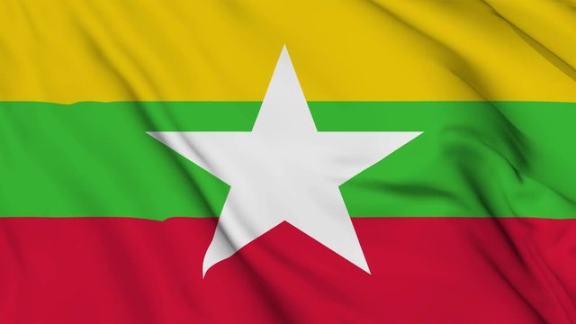 Myanmar flag is waving 3D animation. Myanmar flag waving in the wind. National flag of Myanmar. flag seamless loop animation. 4K