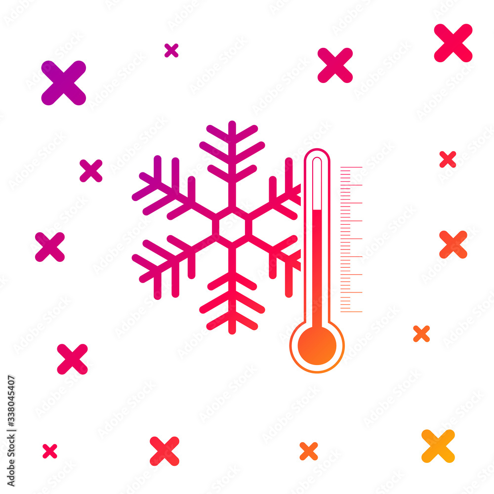 Poster color thermometer with snowflake icon isolated on white background. gradient random dynamic shapes. 