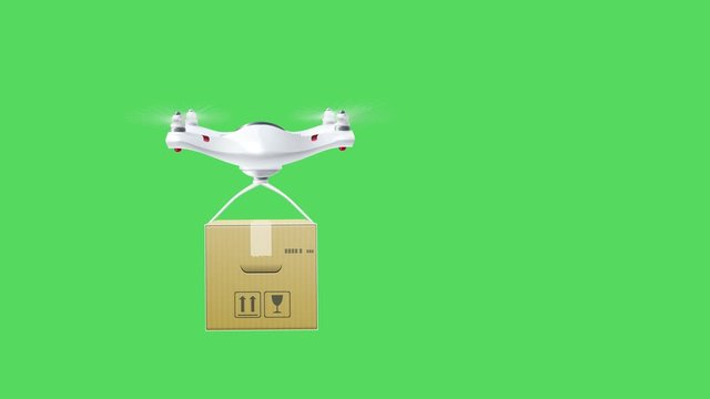 Drone Quadcopter on green screen, delivery Drone Flying with the background in Green Screen