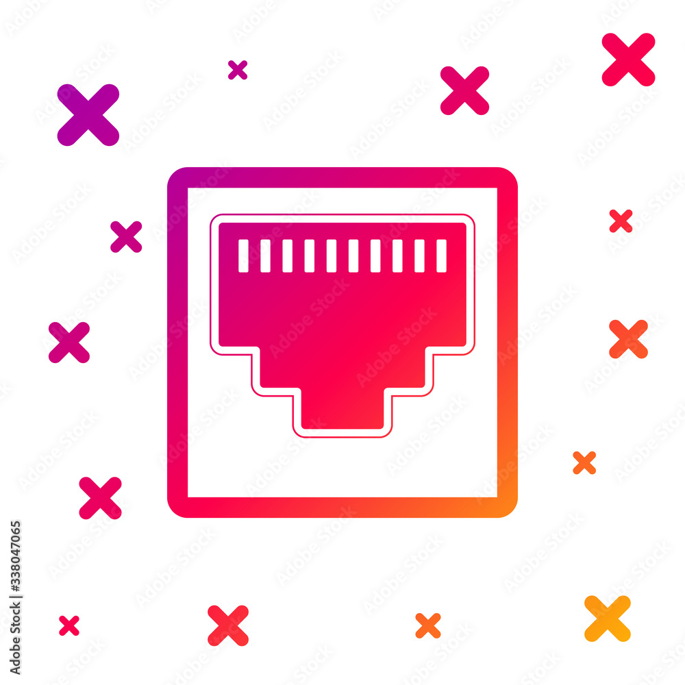 Poster color network port - cable socket icon isolated on white background. lan port icon. ethernet simple 