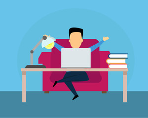 Work at home form home office flatdesign concept.
