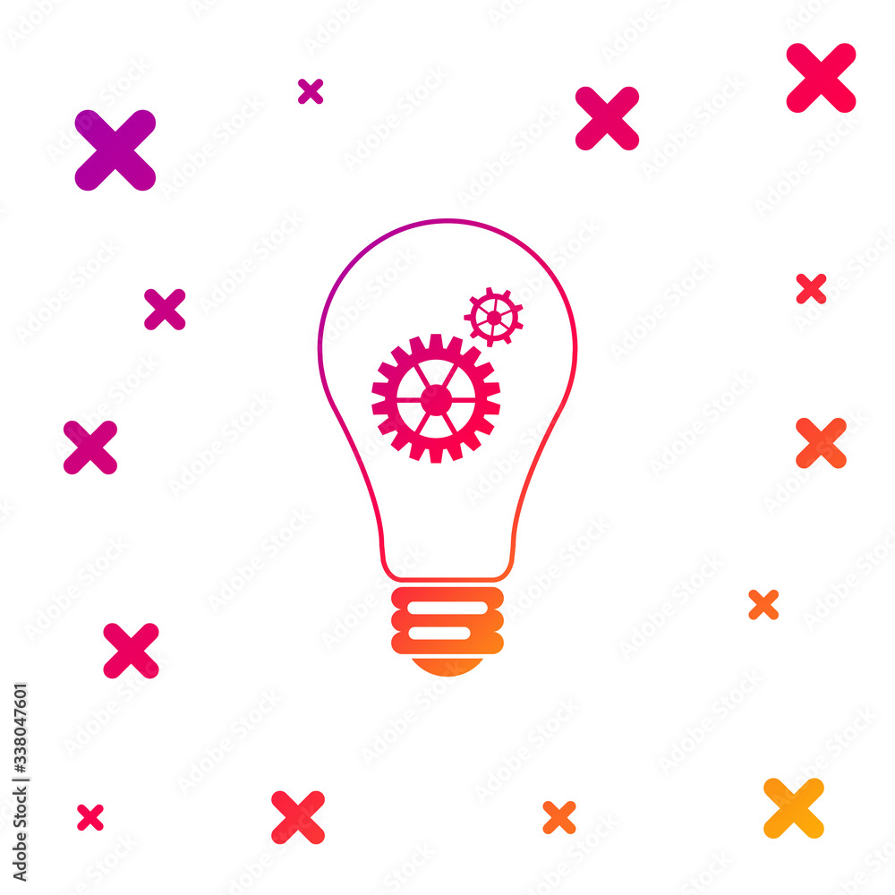 Poster color light bulb and gear inside icon isolated on white background. innovation concept. gradient ran